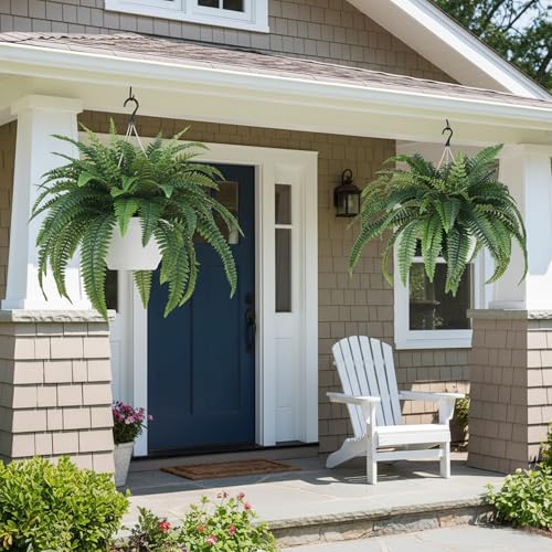 Artificial Plants Faux Fern, Artificial Ferns for Outdoors Indoors, 45 Inch Large Fake Boston Ferns 2 Pack, Realistic Hanging or Floor Greenery, UV Resistant for Porch House Decor, Green - color: Green