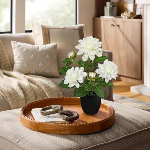 GnFlus Artificial Plants & Flowers in Pot White Dahlia Artificial Flowers Potted Plant Faux Silk Flower with Pot Fake Flower for Home Bathroom Table Centerpieces Wedding Shelf Desk Decor 16.5 Inch - color: White-16.5
