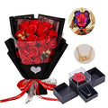 EIGHTOWN Roses Bouquet Artificial Flower - Preserved Red Rose Flowers with Love Necklace for Her - Unique Gifts Valentine's Day, Mother's Day, Thanksgiving, Birthday, Anniversary - color: Bright Red