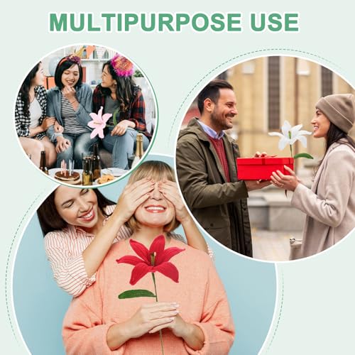 M METERXITY 1-Pack Crochet Flowers, Knitted Artificial Wool Lily for Mother's Day/Wedding/Birthday/DIY Decor, Handmade Knitted Flowers [Pink] - color: Pink