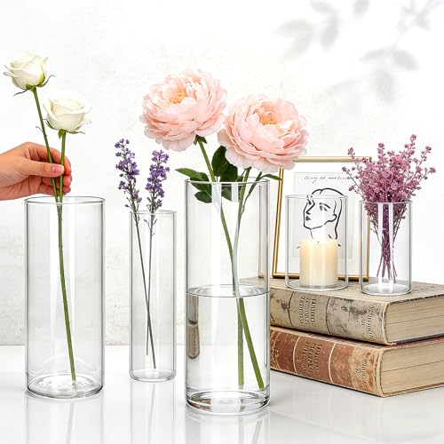 Glass Cylinder Vase,10 Pack Glass Flower Vases,Hurricane Floating Candle Vases for Centerpieces Tables,Tall Cylinder Clear Vase for Centerpieces Wedding Party Home Décor - size: Smooth Set-10PCS