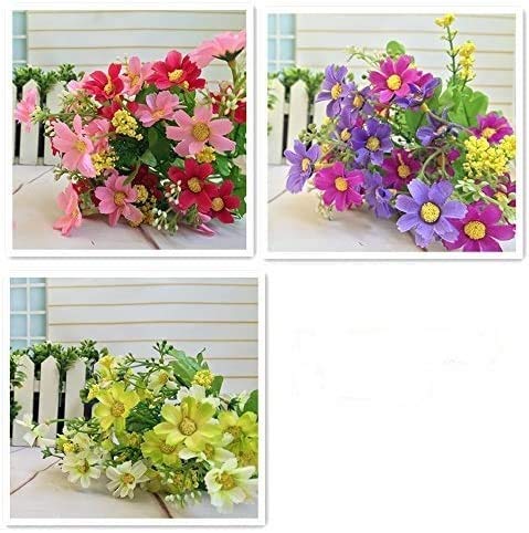 RayLineDo® 3 Bunches of Cineraria Artificial Flower Bouquet Home Office Decor (Light Yellow and White/Light Purple/Rose Pink)