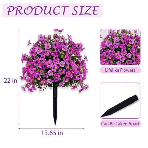 Artificial Petunias with Ground Stake - UV Resistant & Waterproof Faux Flowers for Outdoor Indoor Garden, Yard, Planter, Porch & Home Decor (Purple 2 Pcs) - color: Purple 2 Pcs