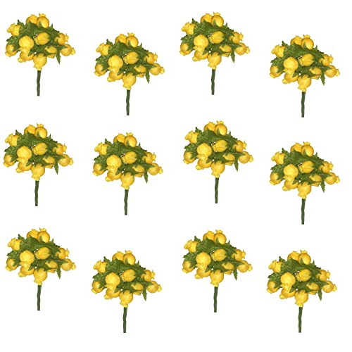 GiftWrap Etc. Daffodil Yellow Artificial Silk Flower Roses - 12 Mini Bouquets of 12 Rosebuds, 144 Rosebuds Total, Wedding, Reception, Easter, Wreath - color: Daffodil Yellow