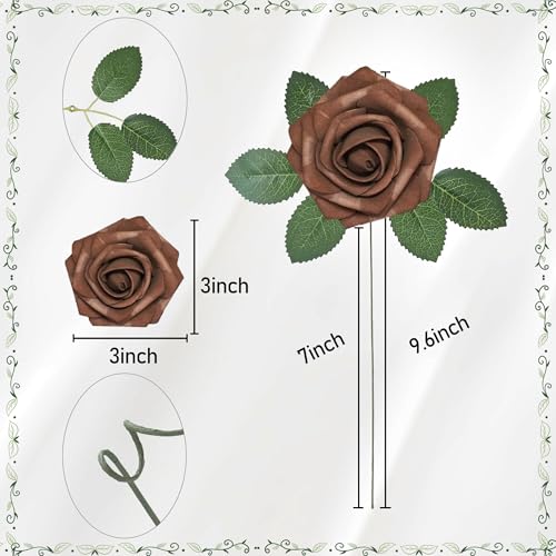 Artificial Flowers, 50pcs Artificial Rose for DIY Wedding Bouquets Centerpieces Arrangements, Brown Foam Roses with Stem for Bridal Shower Party Home Decorations - color: Brown, size: 50pcs
