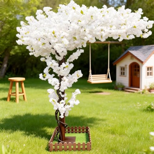 10FT Large Artificial Cherry Blossom Trees White for Indoor Outdoors Home Decor,Faux Fake Japanese Cherry Blossom Trees for Office Living Room Shopping Party Wedding Mall Thanksgiving Decor - color: White, size: 9ft 10in