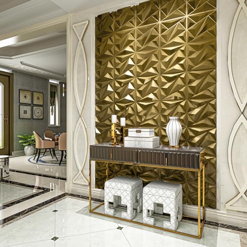 Art3dwallpanels 33 Pack 3D Wall Panel Diamond for Interior Wall Décor, PVC Textured Wall Panels, 12''x12'' Cover 32.Sq.Ft. Golden - color: Golden, size: 33 Pack