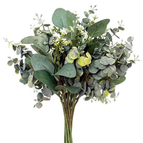 10 Pcs Mixed Eucalyptus Leaves Stems Bulk Artificial Eucalyptus Leaves Sprays Faux Oval Eucalyptus Leaves for Vase Bouquets Floral Arrangement Wreath Farmhouse Rustic Greenery Decor