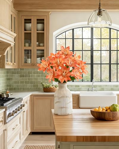 DuHouse 6 Pcs Artificial Lily Flowers, Fake Lilies Silk Flower for Table Vase DIY Wedding Bouquets Party & Home Decor(Orange) - color: Orange
