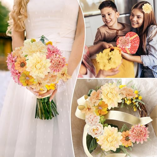 LACGO Fall Artificial Flower Heads Combo - 48pcs Orange Silk Flowers Bulk for Wedding Decor, Bridal Bouquets, Graduation Parties, Cake Toppers & Home DIY Crafts - color: Orange