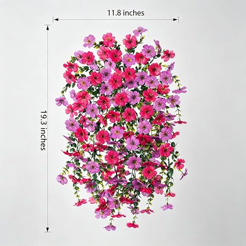 HyeFlora 2Pcs Fake Flowers Artificial Floral for Outdoors Decorations, Outside Flower Decor, UV Resistant Silk Flower for Front Porch Patio Garden(Purple and Hotpink) - color: Purple+hotpink