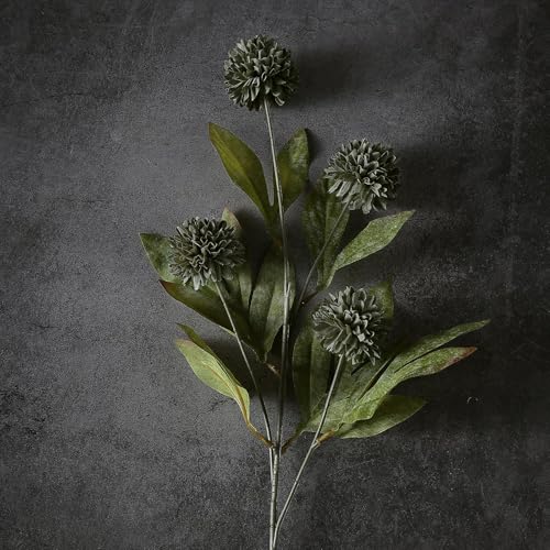 VIERENA 6 Pcs Faux Silk Pompon Mum Artificial Flowers for Vase -27", Bulk Fake Chrysanth Branches with Stems for DIY Bouquet Centerpieces Wedding Fillers Arrangements Shower Decorations (Dark Gray) - color: Dark Gray