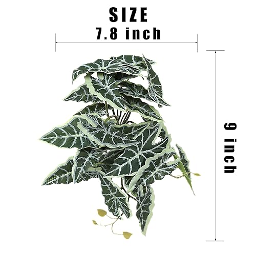 Reptile Plants for Terrarium, Amphibian Habitat Decor Artificial Hanging Plants with Suction Cup - Fake Alocasia Black Velvet - color: Fake Alocasia Black Velvet