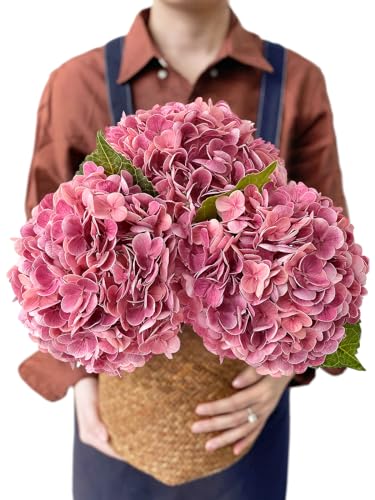 JINWOE Magenta Pink Hydrangea Artificial Flowers, 3Pcs 21" Real Touch Latex Large Royal Faux Silk Flowers, Full Fake Artificial Hydrangeas with Stems for Bouquet Table Centerpieces Home - color: Magenta Pink, size: 3pcs
