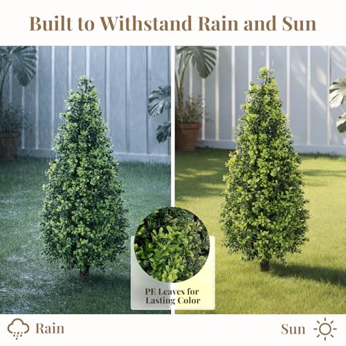 2 Pack Artificial Boxwood Topiary Trees with Ground Spike, 2FT UV Resistant Fake Shrubs Plants, Fake Evergreen Artificial Plant Brush for Indoor Outdoor Front Porch Garden - color: Boxwood-2