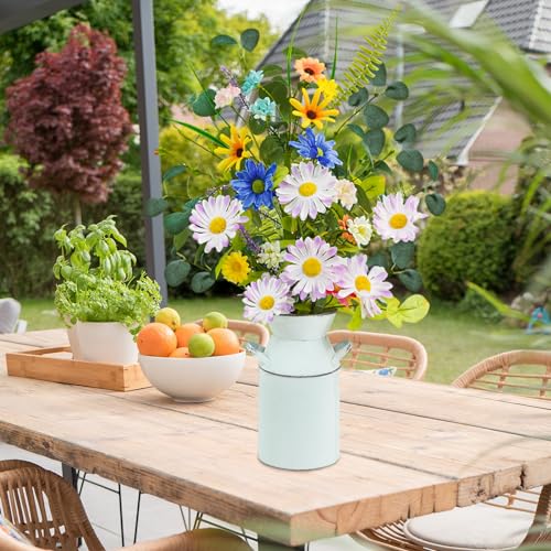 Krissing Fake Flowers with Vase, 23" Tall Faux Floral Arrangement in Metal Pot Silk Artificial Wild Yellow Flowers Greenery Stems for Table Centerpieces Home Dining Room Spring Decor - color: Yellow
