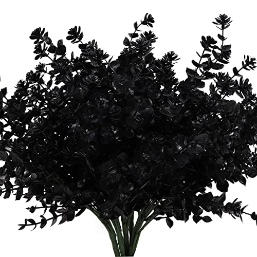RECUTMS Black Artificial Flowers, Fake Outdoor UV Resistant Plants Faux Plastic Greenery Shrubs Indoor Outside Hanging Planter Home Kitchen Office Wedding, Garden Decor (Black) - color: Black, size: 8 Pcs