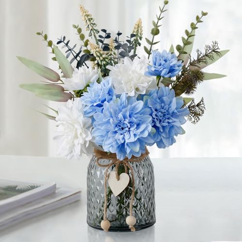 Leftover Fake Flowers in Vase,Faux Flowers in Vase,Table Centerpieces for Dining Room,Flower Centerpieces for Tables,Artificial Flowers,Kitchen Decor,Coffee Table Decor - color: Light Blue