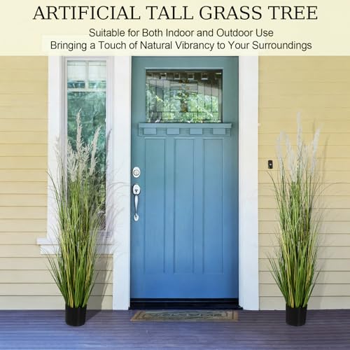 Fake Plants 5ft/59in Tall Artificial Pampas Grass 2 Pcs Tall Faux Plants Outdoor Indoor Floor Decor Greenery for Garden Home Patio Lobby - color: 2pac Green1