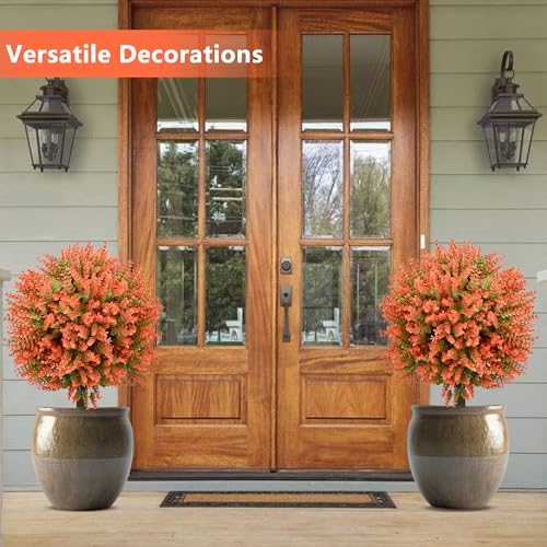28" Artificial Boxwood Topiary Tree, UV Resistant Fall-Themed Faux Topiary for Outdoors & Indoors, Realistic Topiary Bush for Porch,Front Door, Patio,Thanksgiving & Seasonal Home Decor - color: Autumn Eucalyptus Topiary