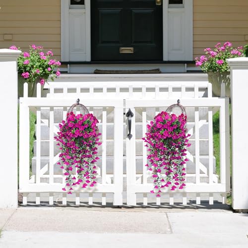 SJL Artificial Flowers for Outdoors Hanging Planters for Outdoor Plants Realistic Morning Glory Silk Flowers with Stems Artificial Eucalyptus Stems for Spring Balcony Backyard Kitchen Decor(Fuchsia) - color: Hanging Fuchsia