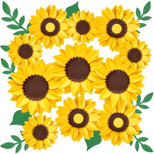 PAPER JAZZ Sunflower Paper Flower Decoration for Wall,3D Gaint Flower Wall Decor | Large Yellow Sunflowers for Bulletin Board Kitchen Living Room for Baby Shower,Nursery Room. - color: Sunflower 11pcs
