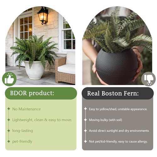 Bdor 2 Pack 25" Artificial Boston Fern Stems, Large Faux Fern Plants Silk Greenery Bushes for Indoor Outdoor Decoration, Realistic Fake Ferns for Home Garden Office Wedding Patio Decor