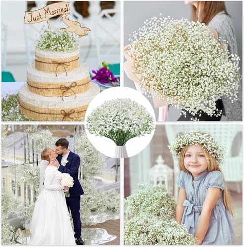 150 Pcs Babys Breath Artificial Flowers,Artificial Babys Breath Flowers,Fake Flowers Silk Plastic Artificial Gypsophila Realistic Flower for Wedding Home DIY Decoration (150 PCS)