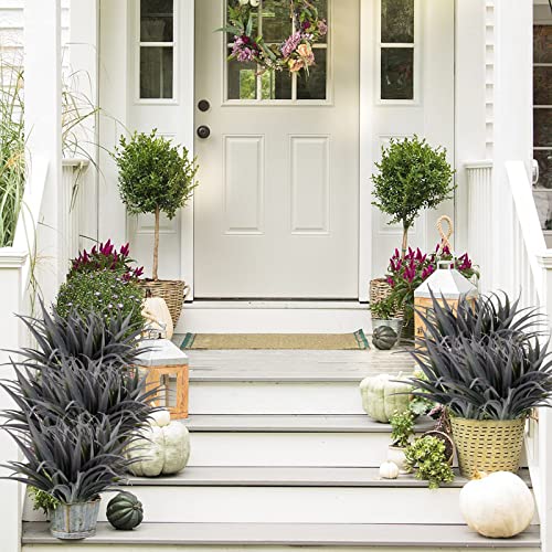 16Pcs Artificial Grass Fake Plants 17.3in Outdoor Plants UV Resistant Faux Greenery Stems Fake Grass for Home Window Garden Office Patio Pathway Front Porch Décor Green & Black - color: Green & Black, size: 16 Pcs
