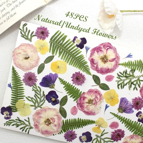 48 Pcs Mix Natural Dried Pressed Flowers for Cake Decorating, Real Dry Flower for Resin Jewelry Making, DIY Art Crafts (Lovely) - color: Lovely