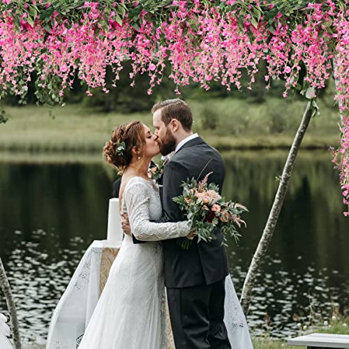 Veryhome 3Pcs 7.2Ft/Piece Artificial Flowers Wisteria Garland Artificial Wisteria Vine Hanging Flower Greenery Garland for Home Garden Outdoor Wedding Arch Floral Decor (Fuchsia) - color: Fuchsia