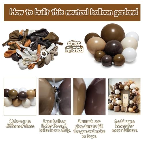 Brown Nude Balloon Arch Kit Double Stuffed Neutral Blush White Sand Balloon Garland Latex Coffee Tan Cream Balloons for Baby Shower Birthday Boho Woodland Wild Bridal Bear Wedding Party Decor - color: Neutral Brown White