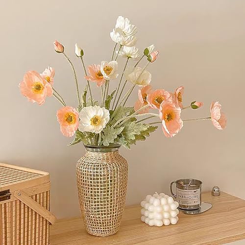 6pcs Artificial Poppy Flowers Spring Flowers Real Touch Flowers Silk Fake Poppy Flowers with Stems Faux Poppy for Home Table Centerpieces Floral Arrangement Wedding Bouquet Mixed Decoration - color: Pink-white