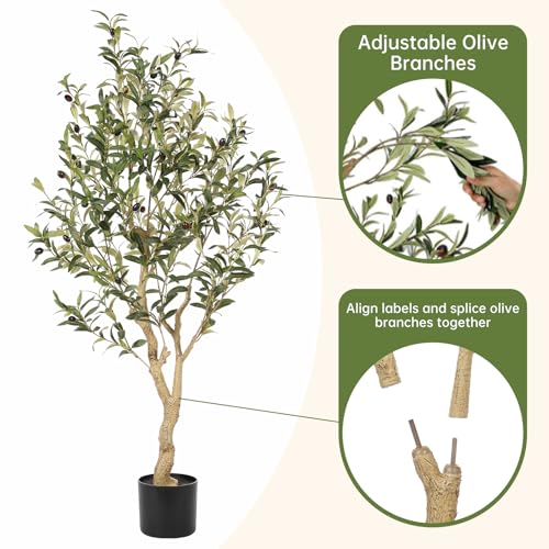 Realead Faux Olive Tree 4ft - Realistic Indoor Olive Tree Plants - Fake Olive Tree with Thick Trunk and Lifelike Fruits - Artificial Olive Trees for Modern Home Office Decor Indoor - size: 4ft
