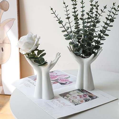 White Ceramic Hand Vase, Arm Bud Flower Vase Cute Unique Boho Minimalism Female Form Body Aesthetic Decorative Modern Nordic Style for Home Living Room Office Decor (Medium) - color: D(medium)