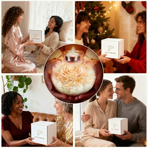 Preserved Real Rose in Glass with Scented Candles for Mom Her Wife Girlfriend Grandma Birthday Anniversary Romantic - color: Zenith Champagne