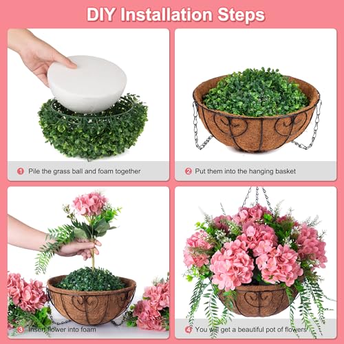 Artificial Hanging Hydrangea Flowers with Basket for Outdoor Spring Decoration, Fake Silk Hydrangea Flower Outdoor Indoor Arrangements, Fake Hanging Plants for Balcony Garden Yard Decor(Champagne) - color: Z-champagne With Basket