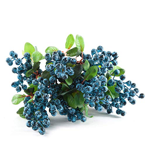 SHACOS Artificial Blue Berry Stems Pack of 20 Fake Blue Berries with Green Leaves 9.8 inch Fake Blueberries Picks for Spring Floral Bouquet Decorations Crafts Holiday Home Vase Decor Blueberry - color: Blue, size: 20 PCS