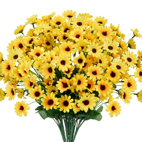 8 Bundles Sunflowers Artificial Flowers Silk Mini Sunflowers Fake Yellow Flowers Gerbera Daisies Flowers for Indoor Outdoor Home Kitchen Table Wedding Centerpieces Gravesites Decor (13.77")