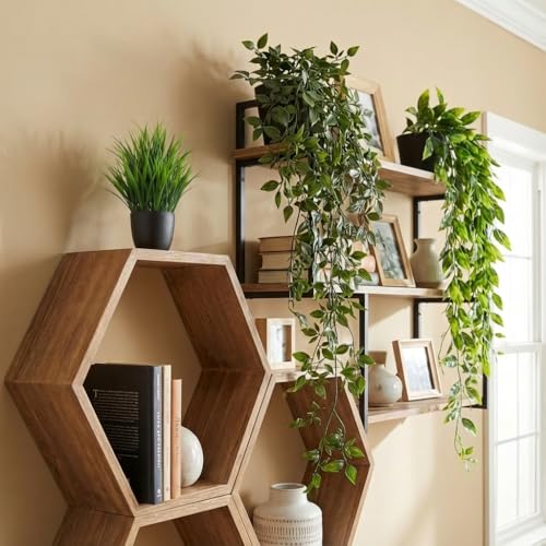 5 Pack Fake Plants - Artificial Hanging Plants & Small Potted Faux Eucalyptus Fern Ivy, UV Resistant Maintenance-Free, for Shelf Wall Desk Home Office Bathroom Indoor Outdoor Decor - size: 5-pack-5in1