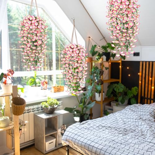 TOCHGREEN Artificial Fake Hanging Flowers Plants for Outdoor Decoration 2PCS Faux Silk Morning Glory Flowers UV Resistant Hanging Plants for Home Porch Patio Garden Planter Decor (Pink, 2PCS) - color: Pink, size: 2PCS