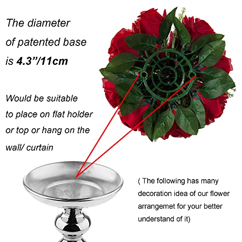 BLOSMON Flower Centerpieces for Tables Wedding: 10 Pcs Crimson Red Artificial Rose Flowers Balls Decoration - 9.5 Inch Fake Silk Kissing Floral Arrangement for Home Party Event DIY Decor - color: Crimson
