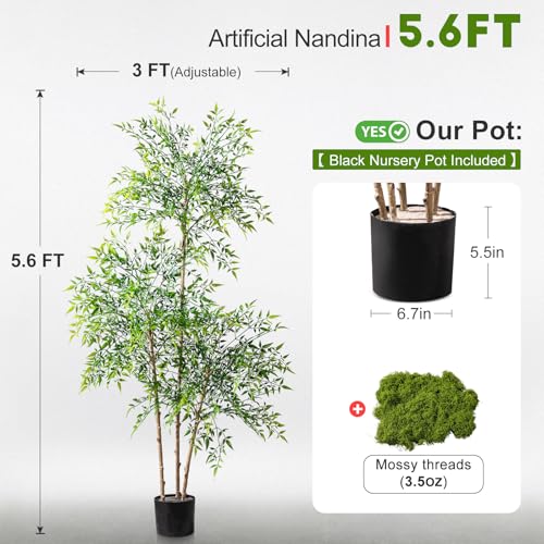 Large Fake Nandina Trees Plastic plantas Big Faux Bamboo Plant Indoor Outdoor Realistic Floor Plants Artificial Tree for Home Living Room Corner Office Patio Porch Bonsai Decor Housewarming Gift - color: Green, size: 5ft 7in