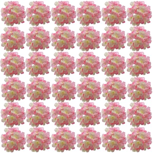 FagusHome Silk Hydrangea Heads 36 Pcs Artificial Flowers Heads and 3 Dozens Stems Fake Hydrangea Flowers with Stems for Home Wedding Decor (Pink White) - color: Pink White