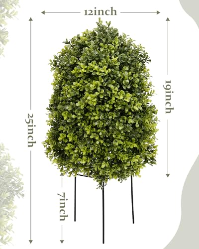 DDHS 25" Artificial Boxwood Topiary Ball Tree,2 Pack Plants Outdoor with Ground Spike UV Resistant, Fake Bushes Faux Topiary Bush Porch Garden Decor