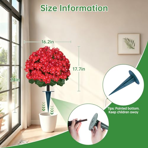 2Pcs Artificial Ball Topiary Trees, Red Fake Shrubs Bushes with Ground Spike, Faux Evergreen for Porch Plants, UV Resistant Artificial Flowers for Outdoors Indoor Front Garden - color: Red Crabapple Blossoms