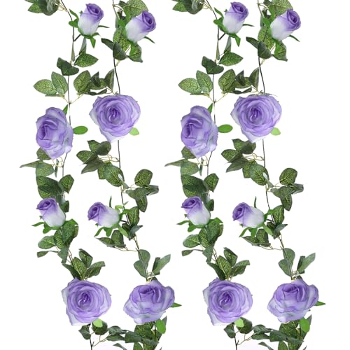 Felice Arts 2 Pack Pale Purple Artificial Floral Garland Each 6.5FT Fake Rose Vine Hanging Flower Garland for Wedding Flowers Table Arrangement Room Teepee Mirror Decor - color: Palepurple