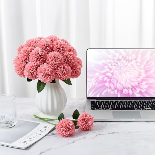 SITUMEIZI 12 Pcs Pink Artificial Chrysanthemums Flowers Ball Flower Fake Mums Silk for Wedding Home Kitchen Decoration Floral Arrangement - color: Pink, size: 12 Pieces