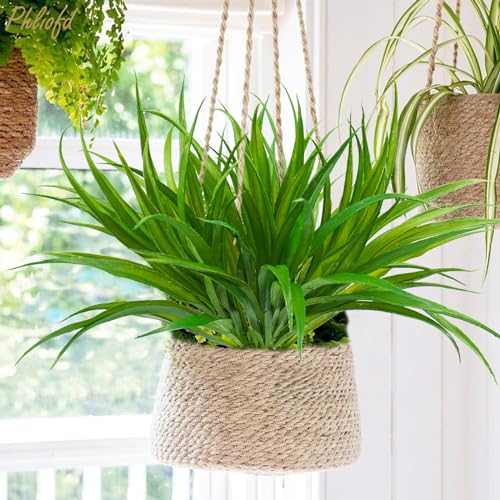 6Pcs Artificial Grass Fake Plants 17.3in 16 Leaves Outdoor Fake Grass UV Resistant Greenery Plastic Plants for Home Window Garden Office Patio Hanging Planter Pathway Front Porch Décor - color: Green, size: 6 Pcs