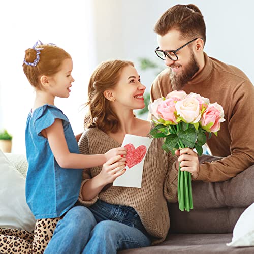 Hoteam 72 Heads Pink Artificial Rose Flowers 6 Bouquet Wedding Decoration Faux Flower Arrangement Bouquet with Stem Bridal Shower Gift Floral Centerpiece for Tables - color: Pink